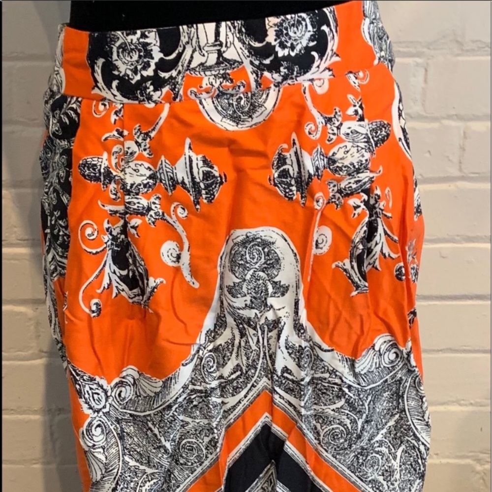 Women’s 8 ASOS midi skirt orange/white/black